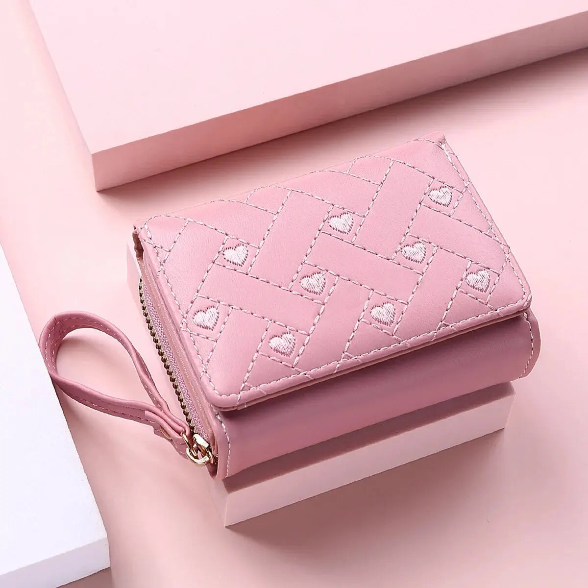 Bolsa Curta Bordada Zero Feminina, Zíper, excelente para guardar cartões e dinheiro