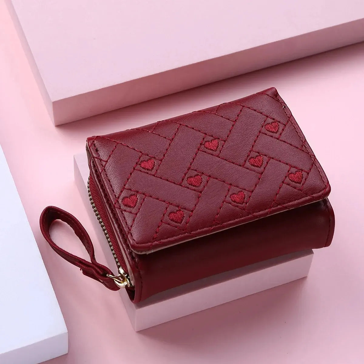 Bolsa Curta Bordada Zero Feminina, Zíper, excelente para guardar cartões e dinheiro
