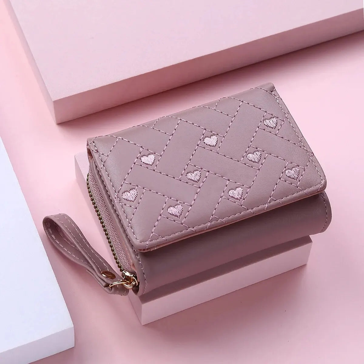 Bolsa Curta Bordada Zero Feminina, Zíper, excelente para guardar cartões e dinheiro