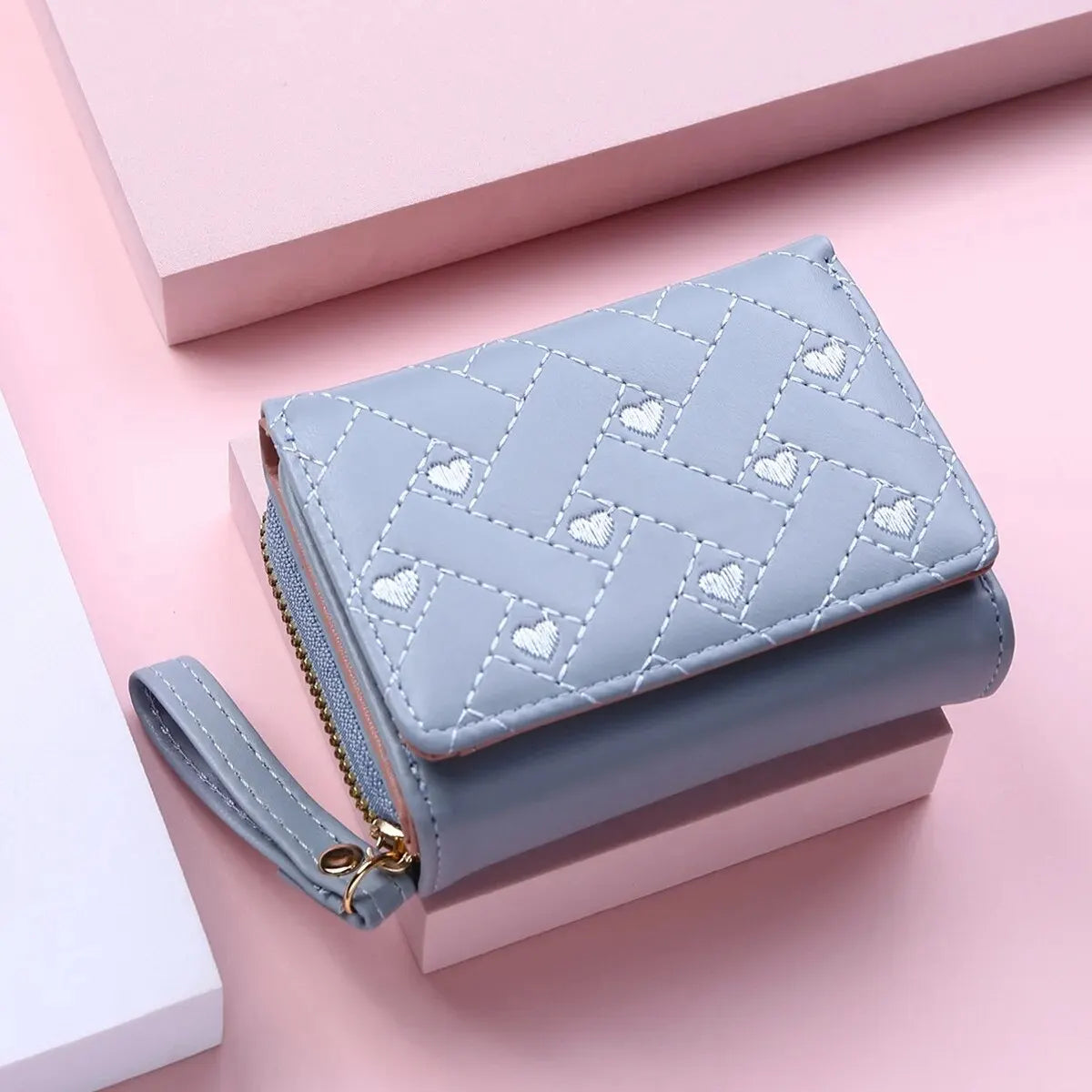 Bolsa Curta Bordada Zero Feminina, Zíper, excelente para guardar cartões e dinheiro