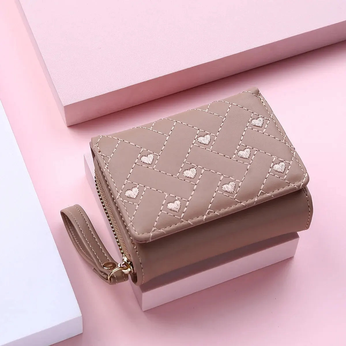 Bolsa Curta Bordada Zero Feminina, Zíper, excelente para guardar cartões e dinheiro
