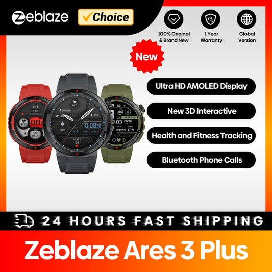 Smartwatch Zeblaze Ares 3 Plus,  com display AMOLED para homens,  chamadas telefônicas,