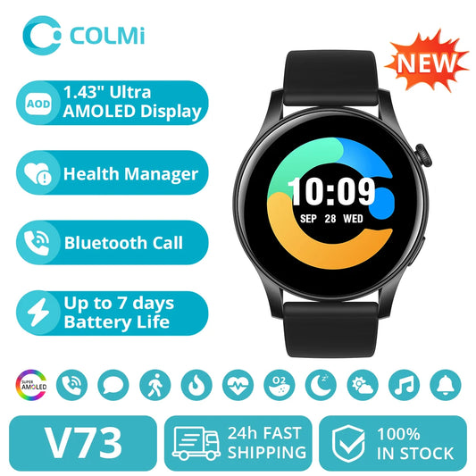 Smartwatch New COLMI V73, Display  AMOLED, Bluetooth, chamadas de voz