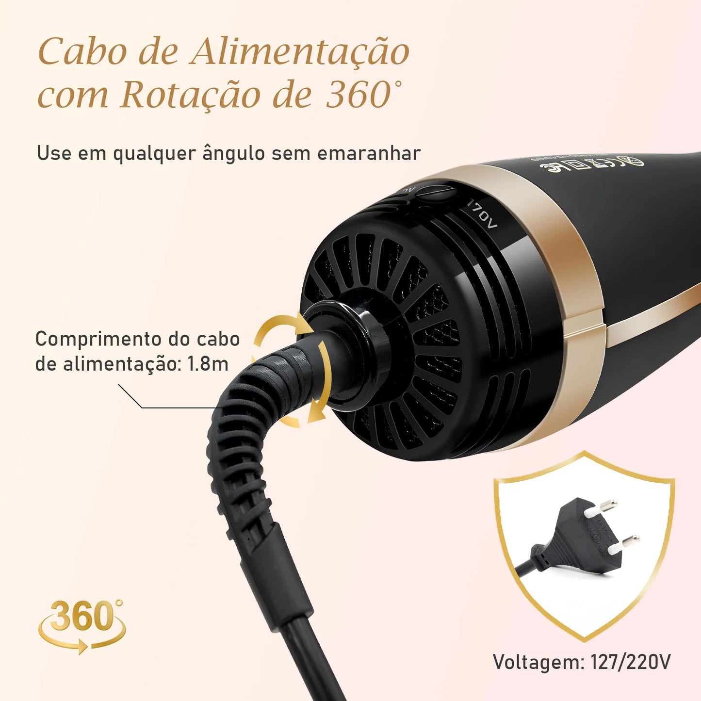 Escova Secadora, Escova Modeladora, 127V，Alisadora，127/220v Ajustáve Rosapenteado para mulheres, pente de aquecimento 3 em 1