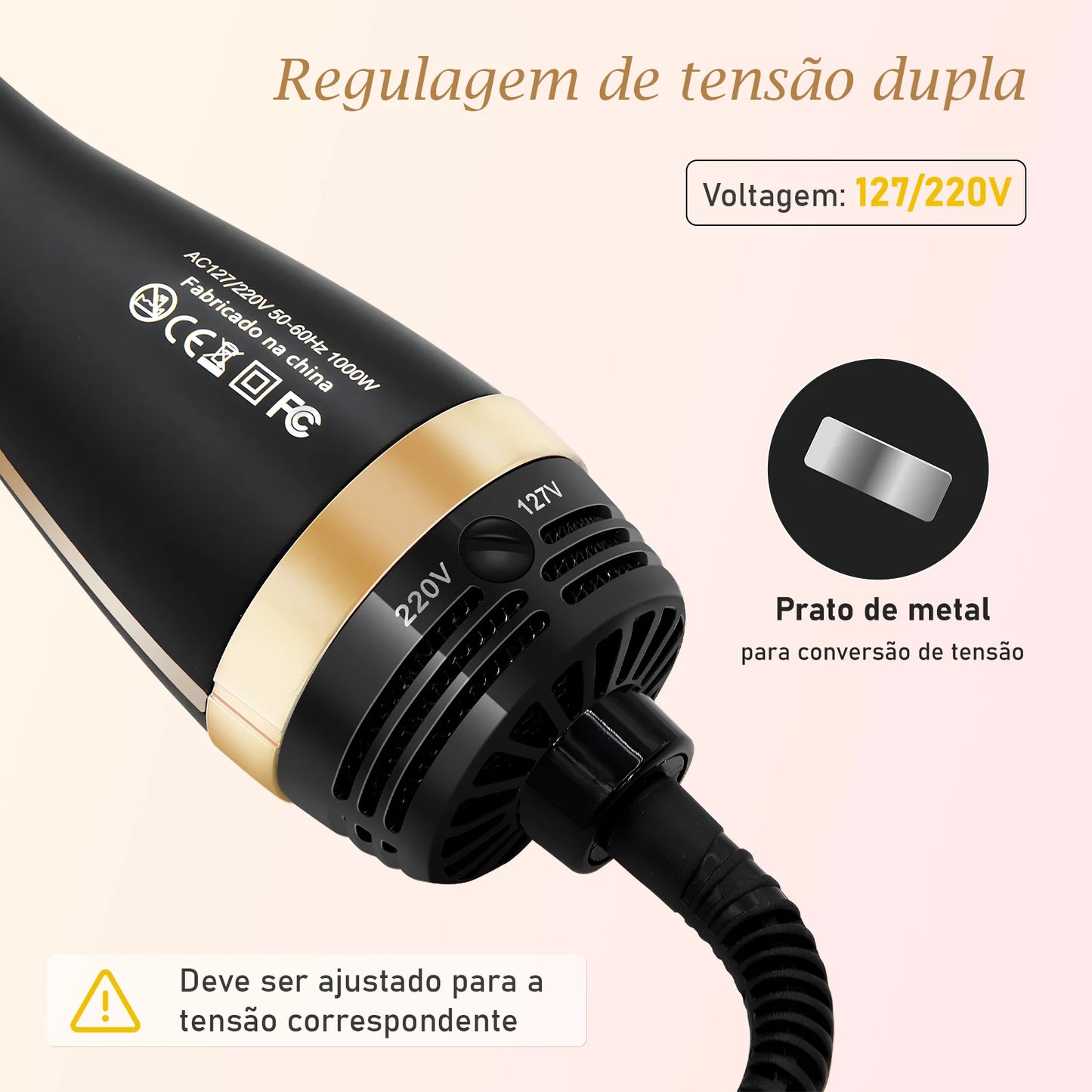 Escova Secadora, Escova Modeladora, 127V，Alisadora，127/220v Ajustáve Rosapenteado para mulheres, pente de aquecimento 3 em 1