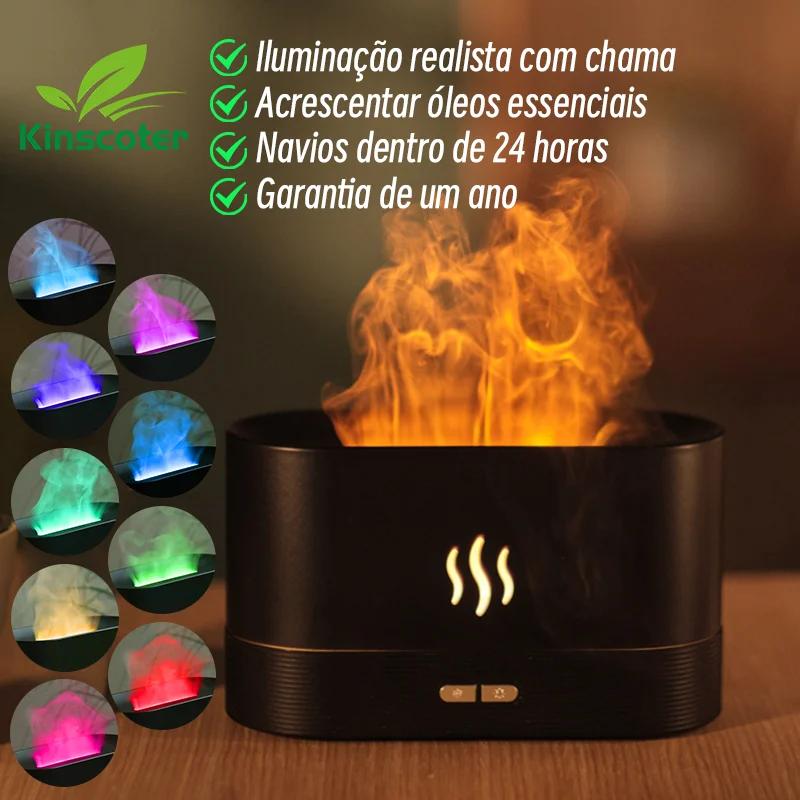 Umidificador  Difusor RGB Flame com Aroma, USB, Purificador de Ar para quarto com 7 cores