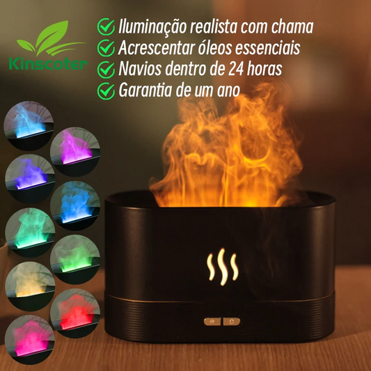 Umidificador  Difusor RGB Flame com Aroma, USB, Purificador de Ar para quarto com 7 cores